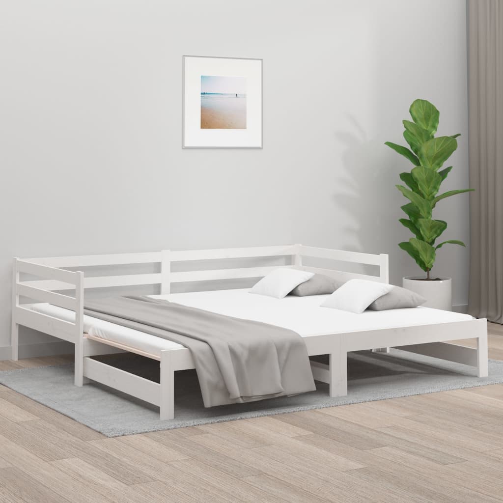 vidaXL Sofá cama extraíble madera maciza de pino blanco 2x(90x190) cm