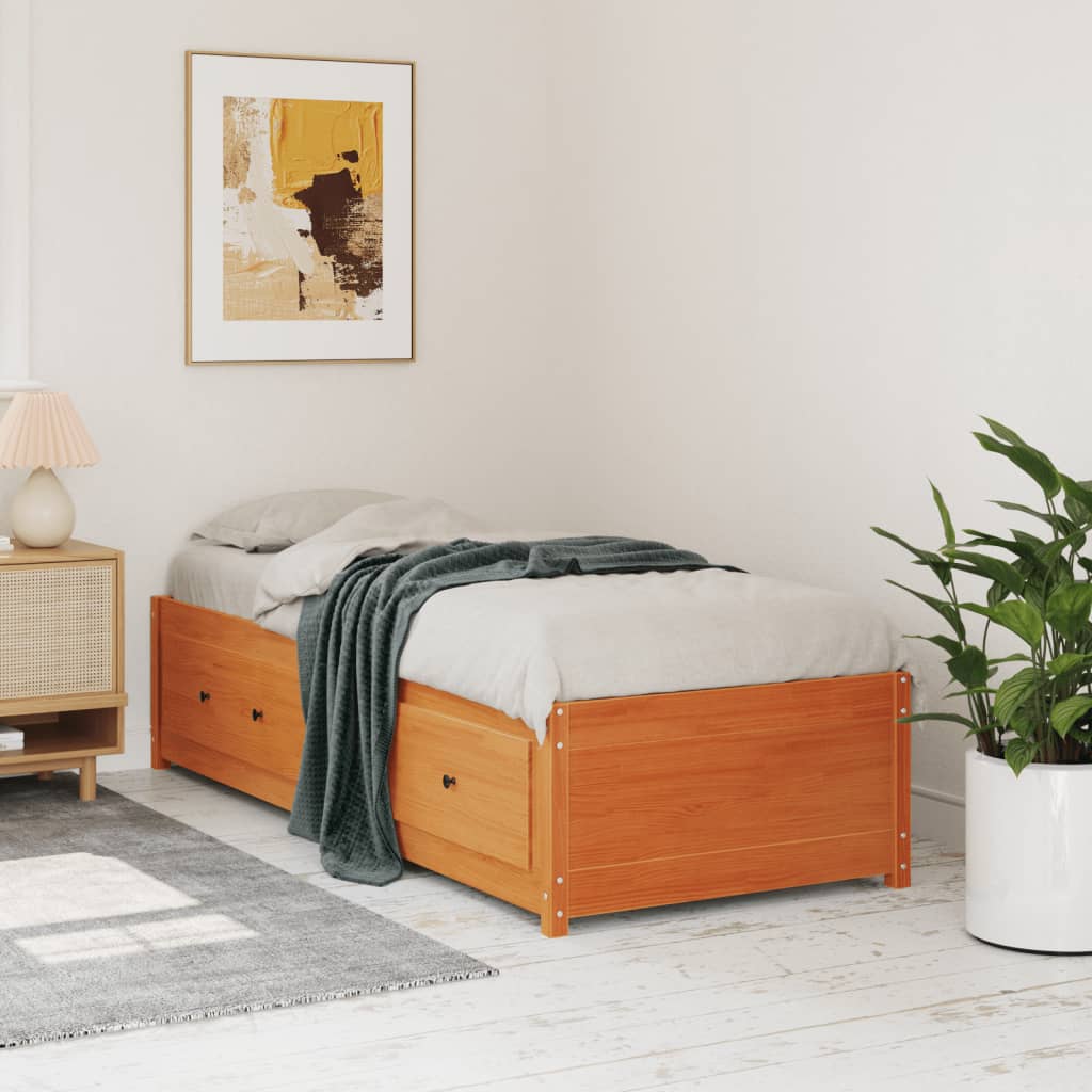 vidaXL Sofá cama de madera maciza de pino marrón cera 90x190 cm