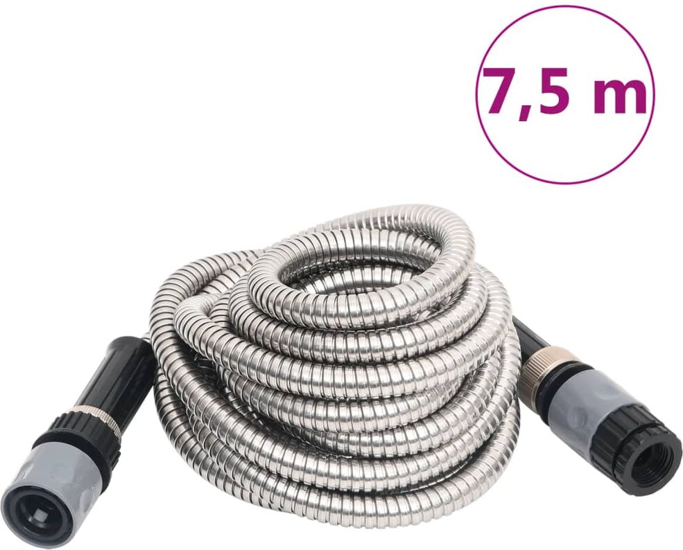 vidaXL Manguera jardín y pulverizador acero inoxidable plata 14mm 7,5m