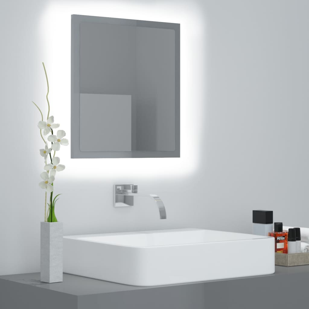 vidaXL Espejo de baño madera contrachapada gris brillo 40x8,5x37 cm