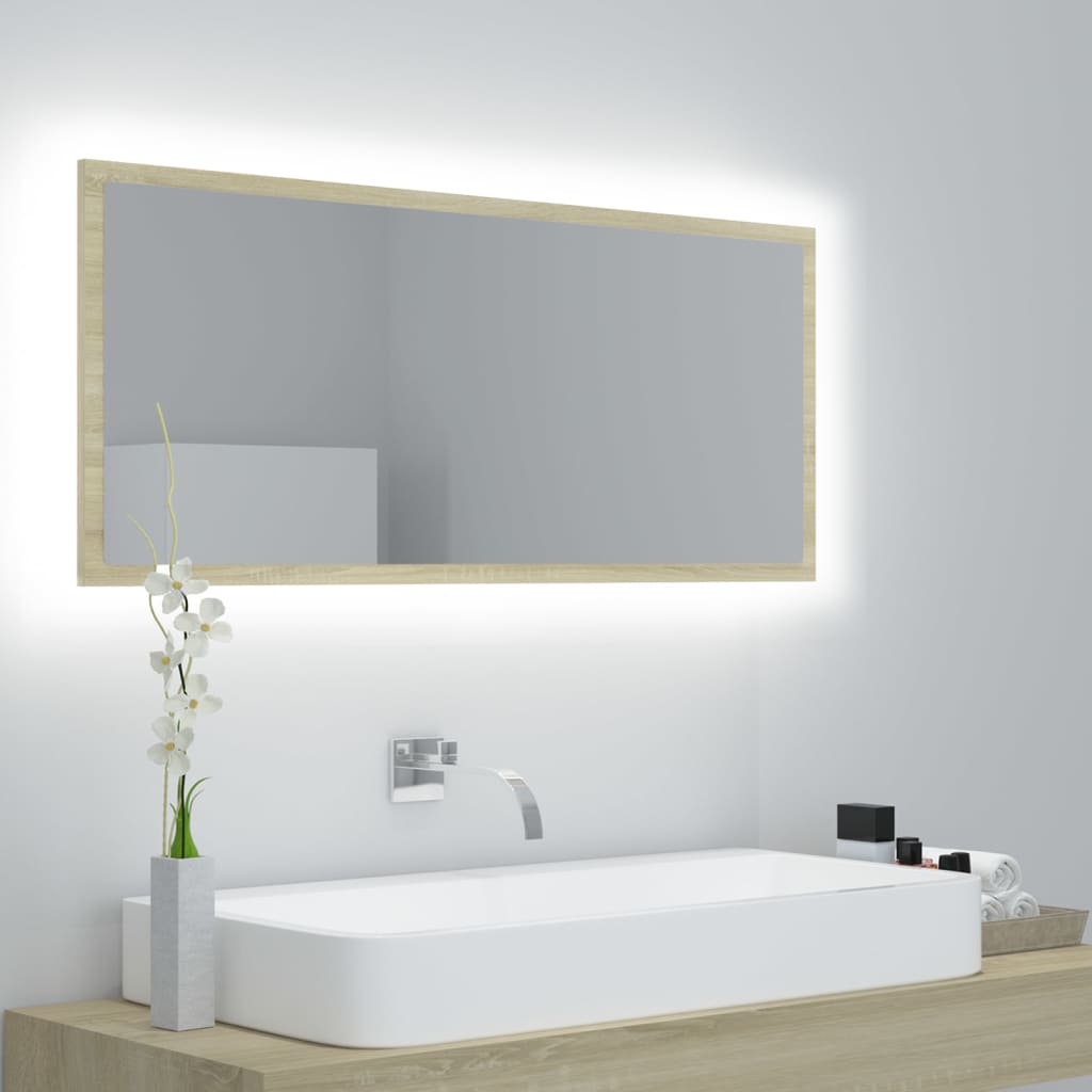 vidaXL Espejo de baño LED acrílico color roble Sonoma 100x8,5x37 cm