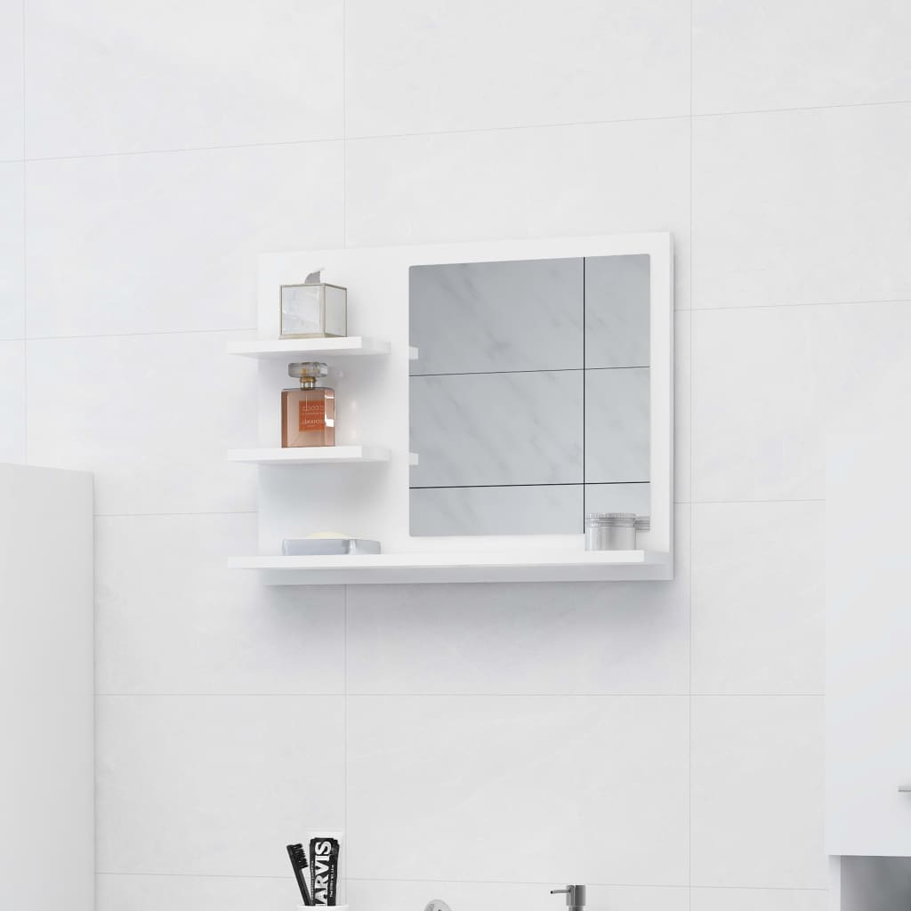 vidaXL Espejo de baño madera contrachapada blanco brillo 60x10,5x45 cm