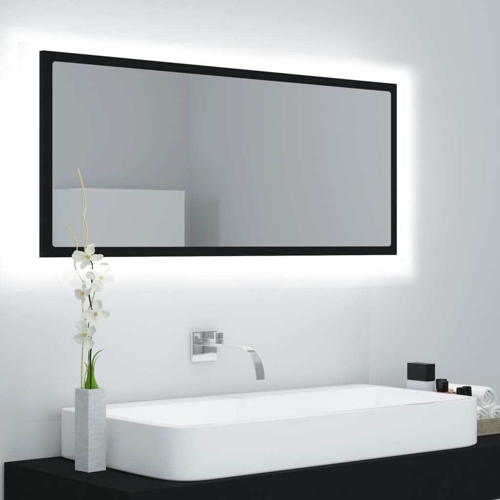 vidaXL Espejo de baño LED acrílico negro 100x8,5x37 cm