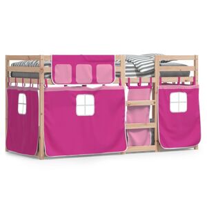 vidaXL Litera con cortinas madera maciza de pino rosa 90x190 cm