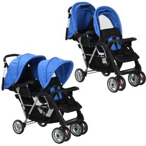 vidaXL Carrito para 2 niños tandem de acero azul y negro