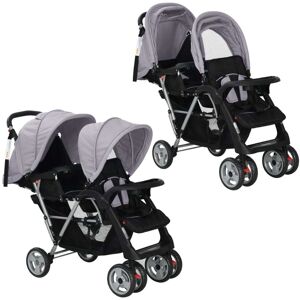 vidaXL Carrito para 2 niños tandem de acero gris y negro