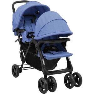 vidaXL Carrito para gemelos tandem de acero azul marino