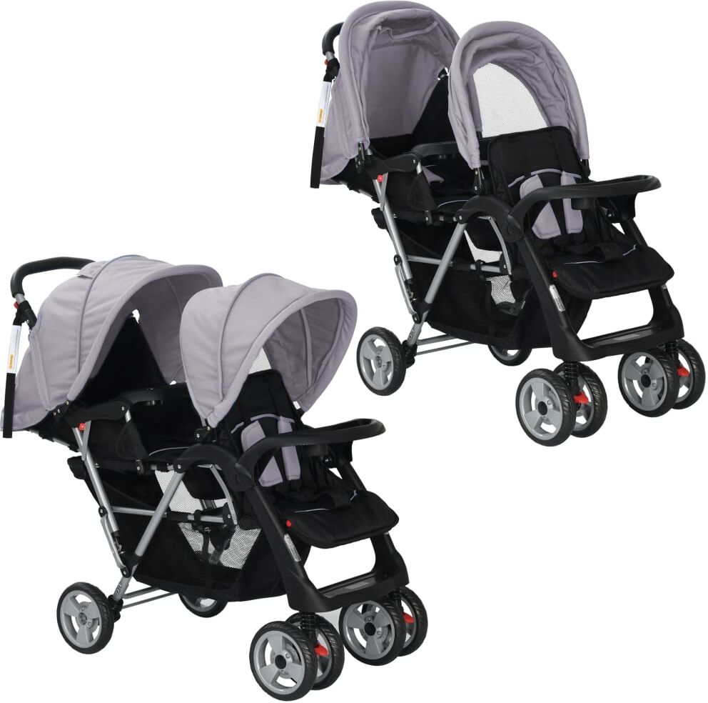 vidaXL Carrito para 2 niños tandem de acero gris y negro