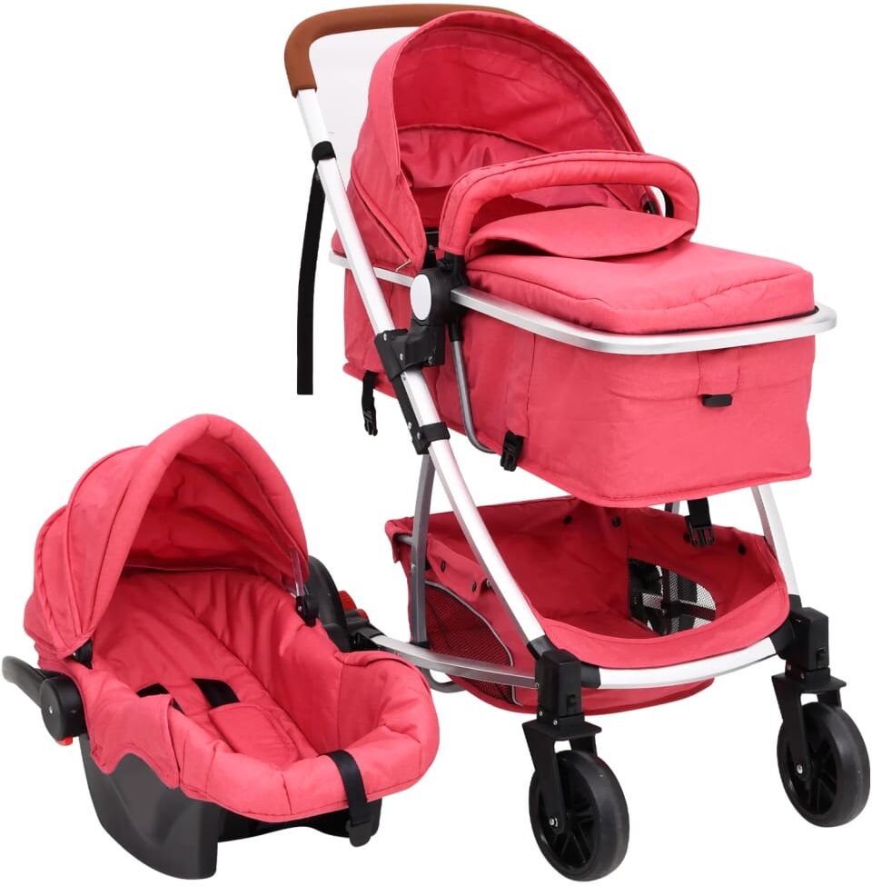 vidaXL Carrito de bebés 3 en 1 de aluminio rojo