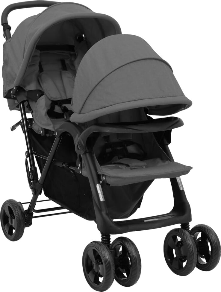 vidaXL Carrito para gemelos tandem de acero gris oscuro