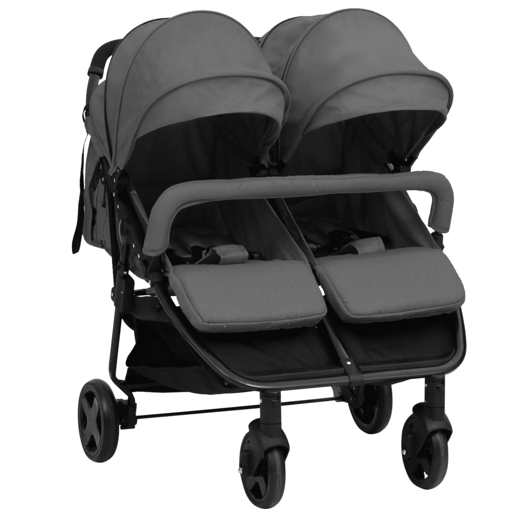 vidaXL Carrito para gemelos de acero gris oscuro y negro