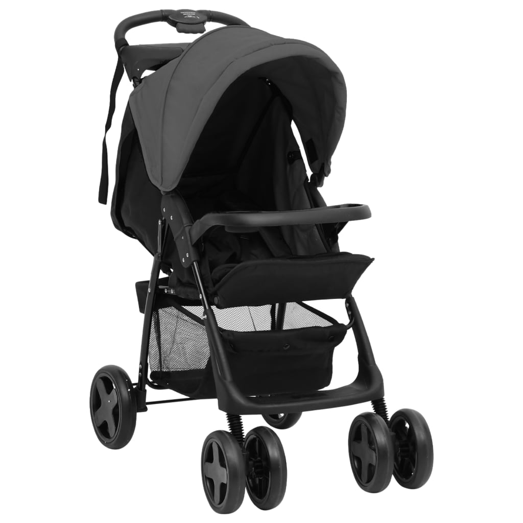 vidaXL Carrito de bebés 2 en 1 de acero gris oscuro y negro