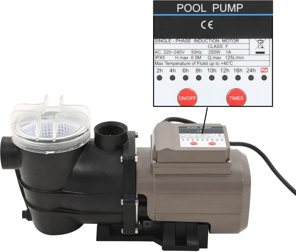 vidaXL Bomba de piscina con temporizador negra 0,25 HP 8000 L/h