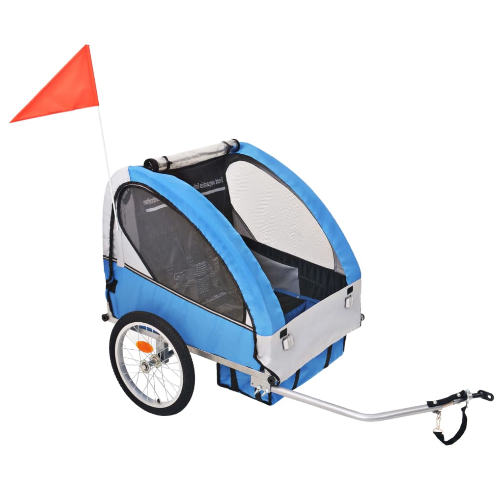 vidaXL Remolque de bicicleta para niños gris y azul 30 kg