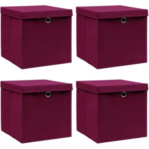 vidaXL Caja de almacenaje con tapas 4 uds tela rojo oscuro 32x32x32 cm