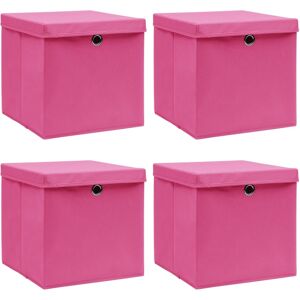 vidaXL Cajas de almacenaje con tapas 4 uds tela rosa 32x32x32 cm