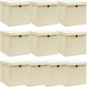 vidaXL Cajas de almacenaje con tapas 10 uds tela crema 32x32x32 cm