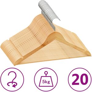 vidaXL Juego de perchas para ropa 20 uds antideslizantes madera dura