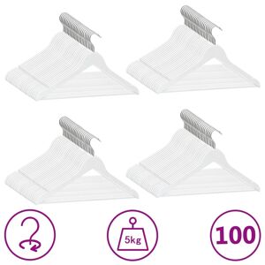 vidaXL Juego perchas ropa 100 uds antideslizantes madera dura blanco