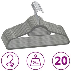 vidaXL Juego de perchas de ropa 20 uds antideslizantes terciopelo gris