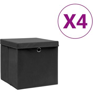 vidaXL Cajas de almacenaje con tapas 4 uds negro 28x28x28 cm