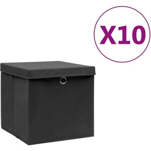 vidaXL Cajas de almacenaje con tapas 10 uds negro 28x28x28 cm