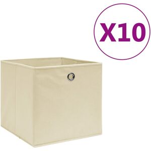 vidaXL Cajas de almacenaje 10 uds tela no tejida crema 28x28x28 cm