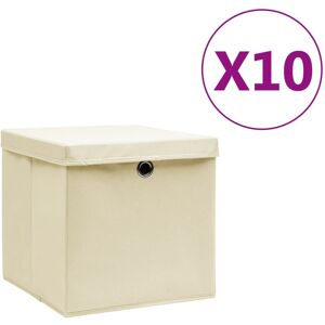 vidaXL Cajas de almacenaje con tapas 10 uds crema 28x28x28 cm