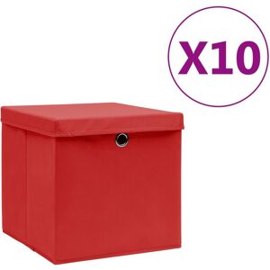 vidaXL Cajas de almacenaje con tapas 10 uds rojo 28x28x28 cm