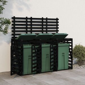 vidaXL Cobertizo triple para cubos de basura madera maciza pino negro