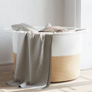 vidaXL Cesta para ropa sucia algodón beige y blanco Ø55x36 cm