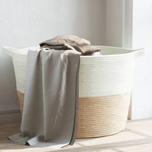 vidaXL Cesta para ropa sucia algodón beige y blanco Ø60x36 cm