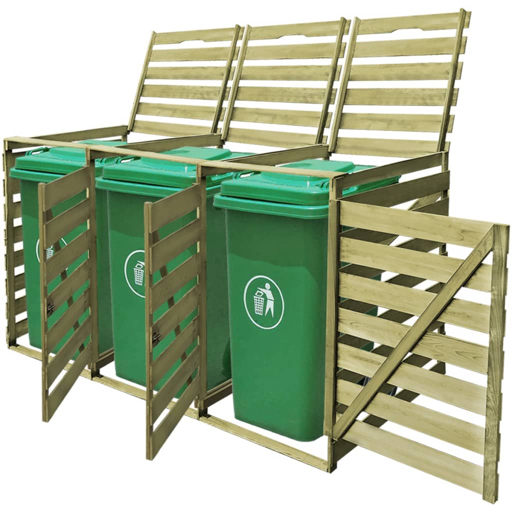 vidaXL Cobertizo triple de contenedor de basura madera impregnada 240L