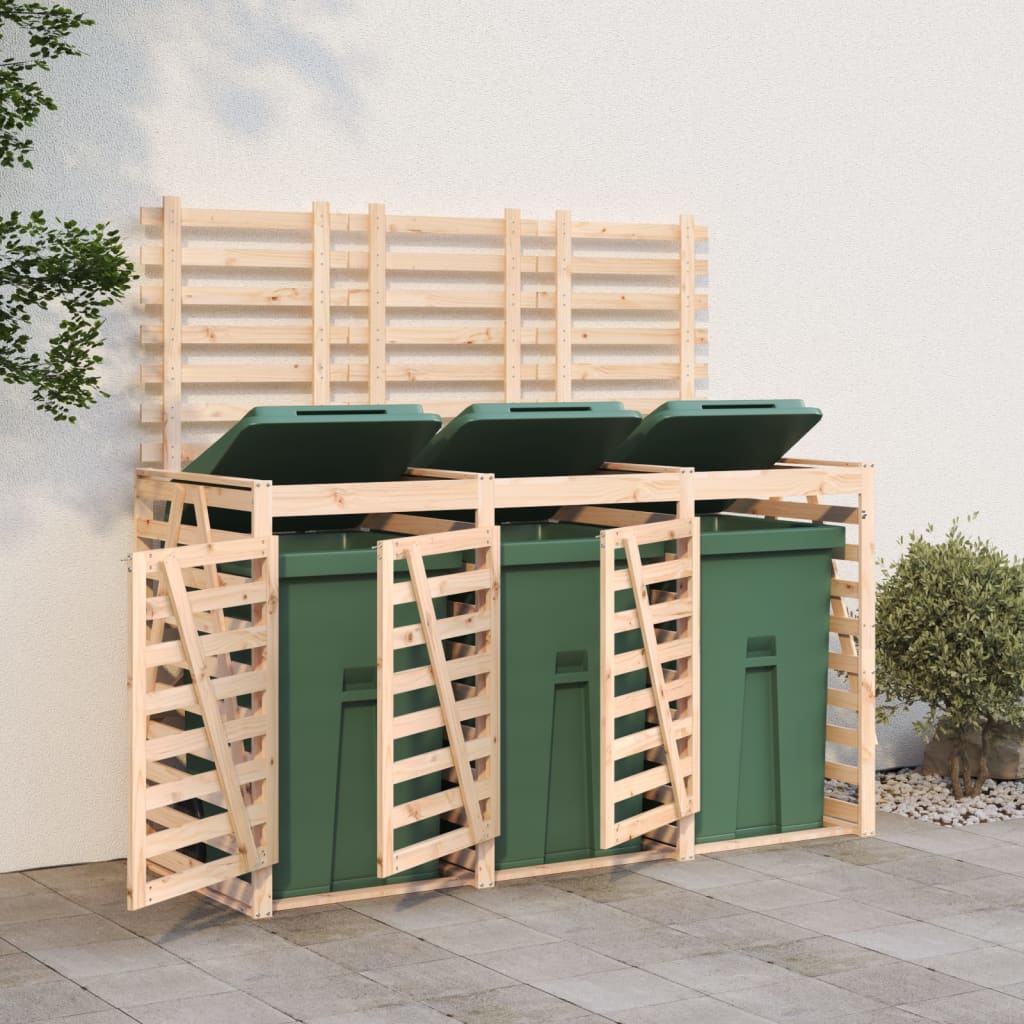 vidaXL Cobertizo triple para cubos de basura madera maciza de pino
