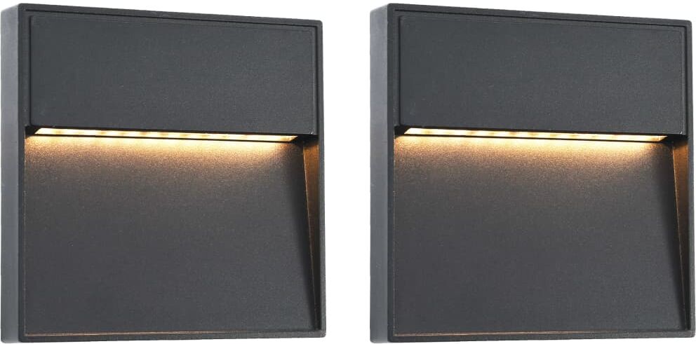 vidaXL Lámparas LED de pared para jardín 2 unidades cuadrada negra 3 W