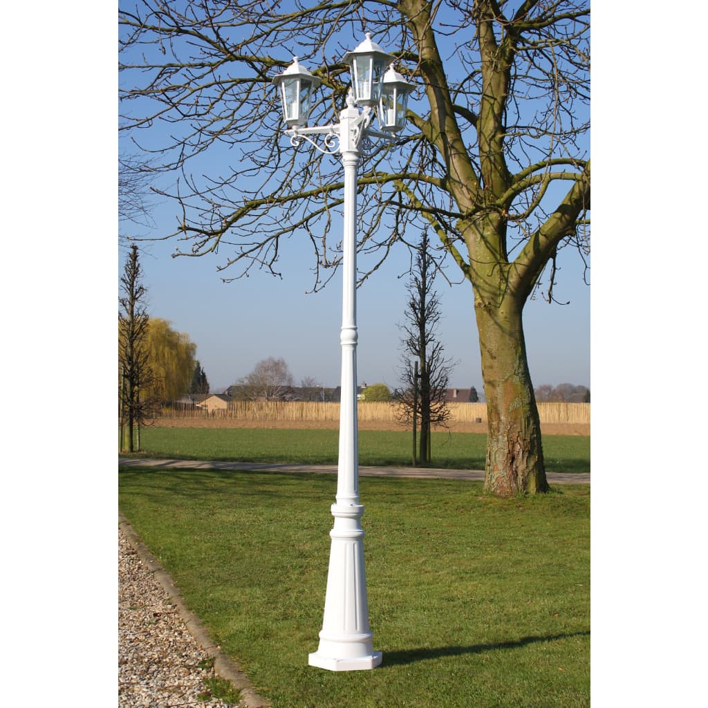 vidaXL Farola de jardín 3 brazos aluminio blanco 215 cm