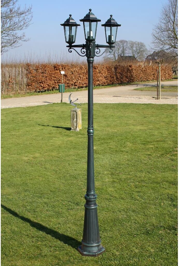 vidaXL Farola de jardín 3 brazos aluminio verde oscuro/negro 215 cm