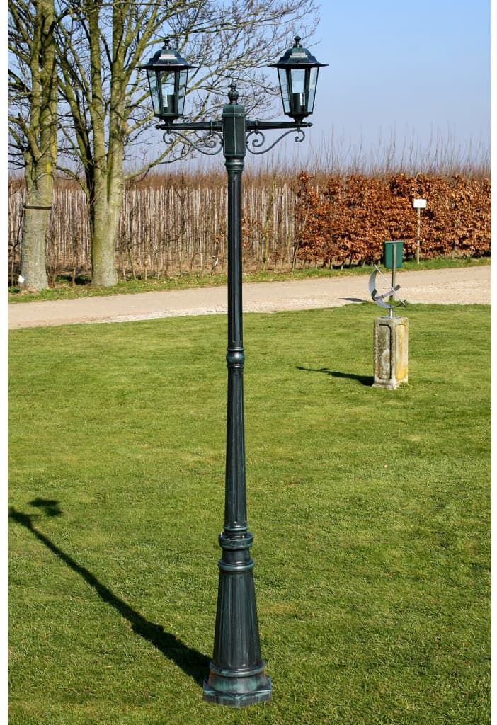 vidaXL Farola de jardín 2 brazos 215 cm verde oscuro/negro aluminio