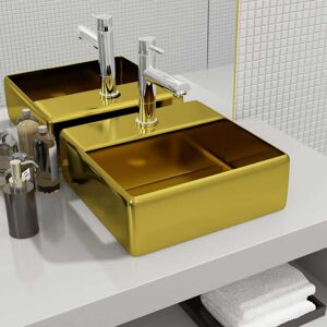 vidaXL Lavabo con orificio para grifo 38x30x11,5 cm cerámica dorado