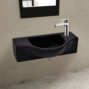 vidaXL Lavabo de cerámica con orificio de grifo/desagüe negro