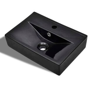 vidaXL Lavabo rectangular de cerámica hueco de grifo/desagüe negro