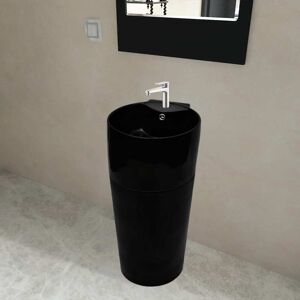 vidaXL Lavabo redondo de cerámica con orificio de grifo/desagüe negr