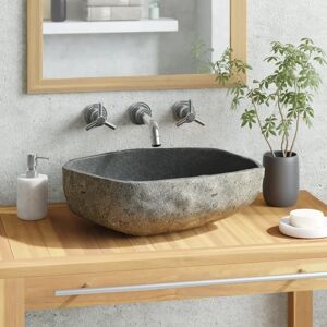 vidaXL Lavabo de piedra de río ovalada 45-53 cm