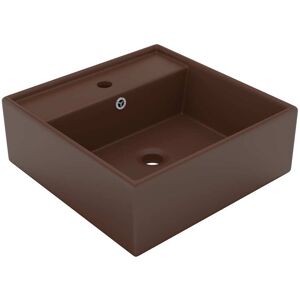 vidaXL Lavabo cuadrado rebosadero cerámica marrón oscuro mate 41x41 cm