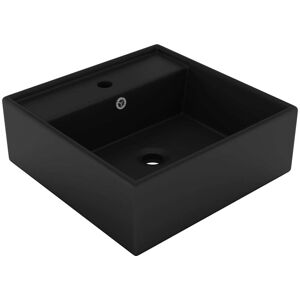 vidaXL Lavabo lujoso cuadrado rebosadero cerámica negro mate 41x41 cm