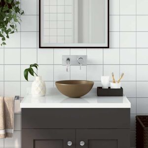 vidaXL Lavabo de cuarto de baño redondo cerámica crema mate