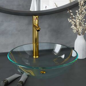 vidaXL Lavabo con grifo y tapón pulsador cristal templado transparente