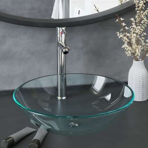 vidaXL Lavabo con grifo y tapón pulsador cristal templado transparente