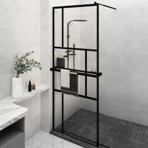 vidaXL Mampara ducha con estante vidrio ESG y aluminio negro 80x195 cm