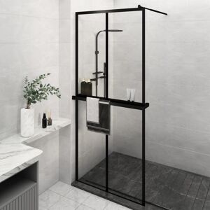 vidaXL Mampara ducha con estante vidrio ESG y aluminio negro 100x195cm